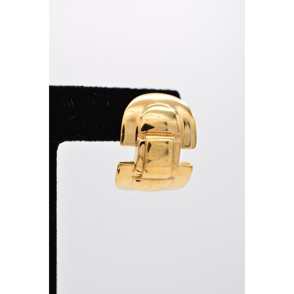 Givenchy Clip On Hoops Earrings Shiny Gold Chunky Runway Vintage Signed BinAI - Picture 7 of 12